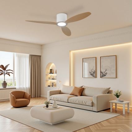 ZEVENTI - LED stlmiteľný stropný ventilátor VENTORA LED/24W/230V 3000/4000/6000K Wi-Fi Tuya biela/dub + diaľkové ovládanie