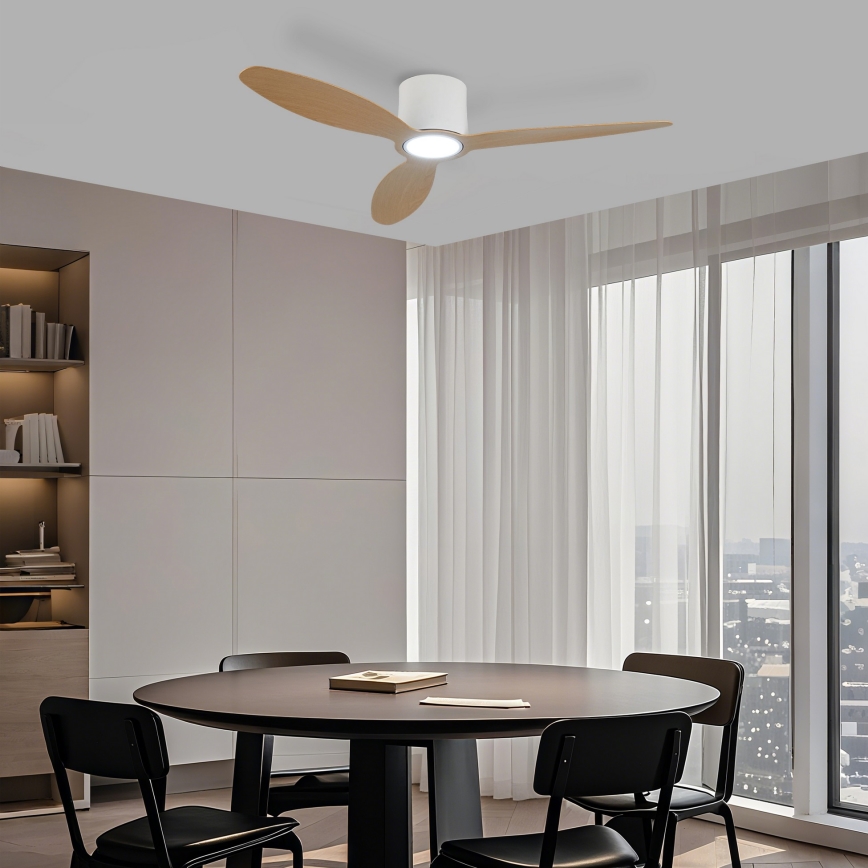ZEVENTI - LED stlmiteľný stropný ventilátor VENTORA LED/24W/230V 3000/4000/6000K Wi-Fi Tuya biela/dub + diaľkové ovládanie