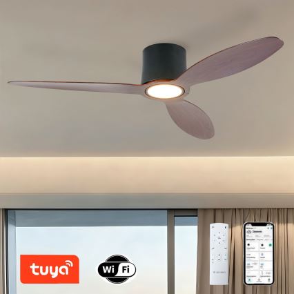 ZEVENTI - LED stmievateľný stropný ventilátor VENTORA LED/24W/230V 3000/4000/6000K Wi-Fi Tuya čierna/orech + diaľkové ovládanie