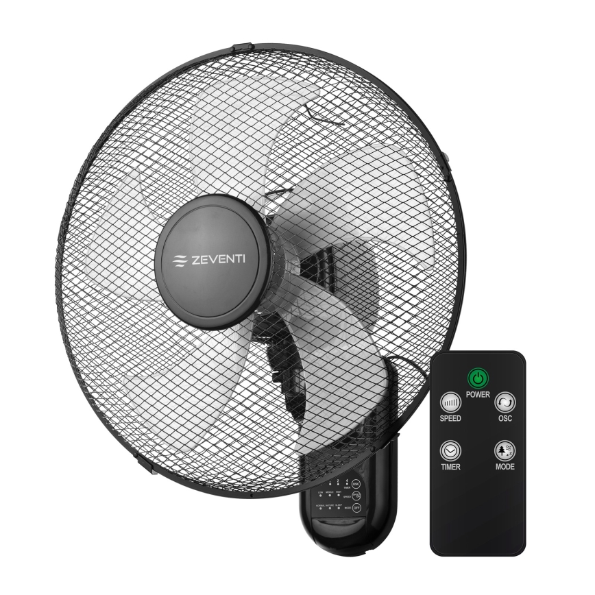 ZEVENTI - Nástenný ventilátor FANNY 45W/230V pr. 41 cm čierny + diaľkové ovládanie