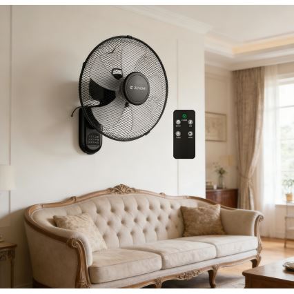 ZEVENTI - Nástenný ventilátor FANNY 45W/230V pr. 41 cm čierny + diaľkové ovládanie