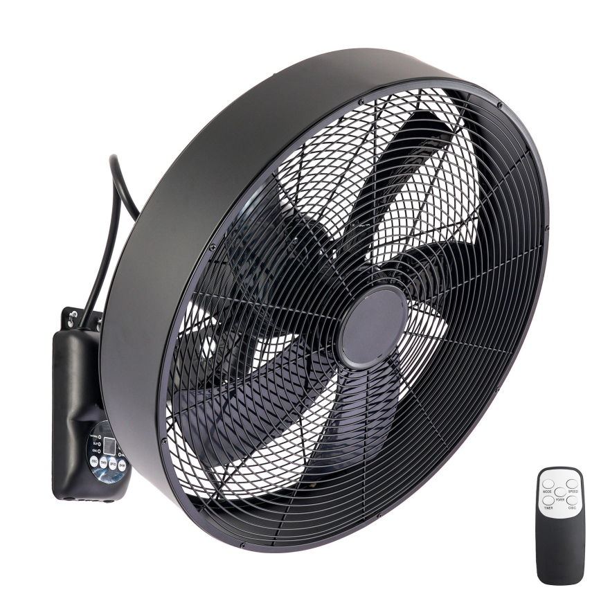 ZEVENTI - Nástenný ventilátor FANNY 50 W/230 V, priemer 45 cm, čierny + diaľkové ovládanie