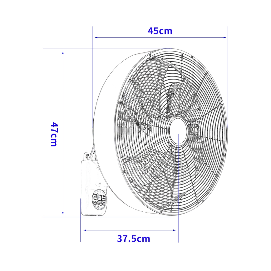 ZEVENTI - Nástenný ventilátor FANNY 50W/230V matný chróm + diaľkové ovládanie