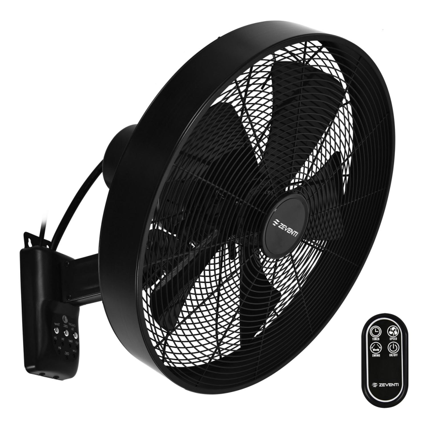 ZEVENTI - Nástenný ventilátor FREEZE 50W/230V pr. 40 cm čierna + diaľkové ovládanie