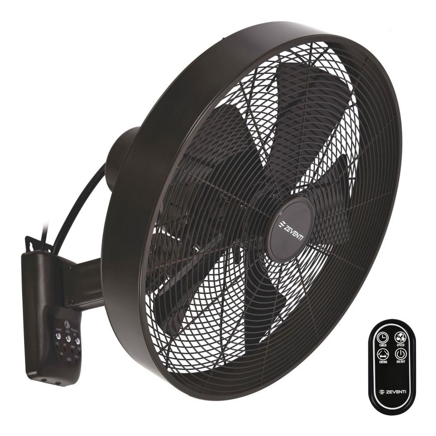 ZEVENTI - Nástenný ventilátor FREEZE 50W/230V pr. 40 cm čierna/hnedá + diaľkové ovládanie