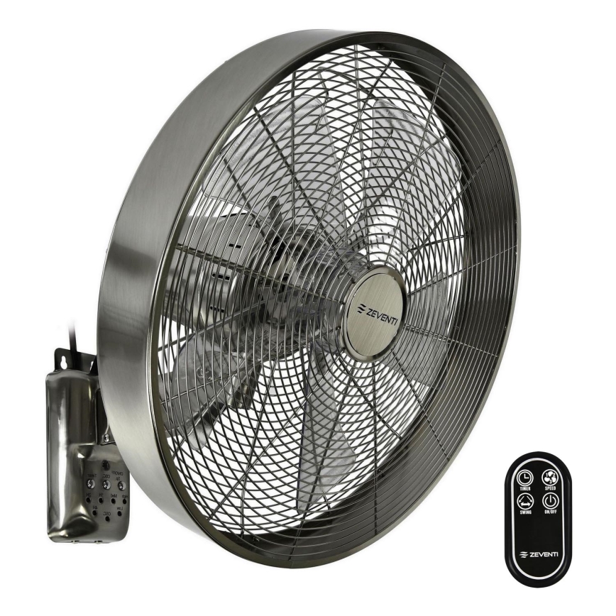 ZEVENTI - Nástenný ventilátor FREEZE 50W/230V pr. 40 cm matný chróm + diaľkové ovládanie