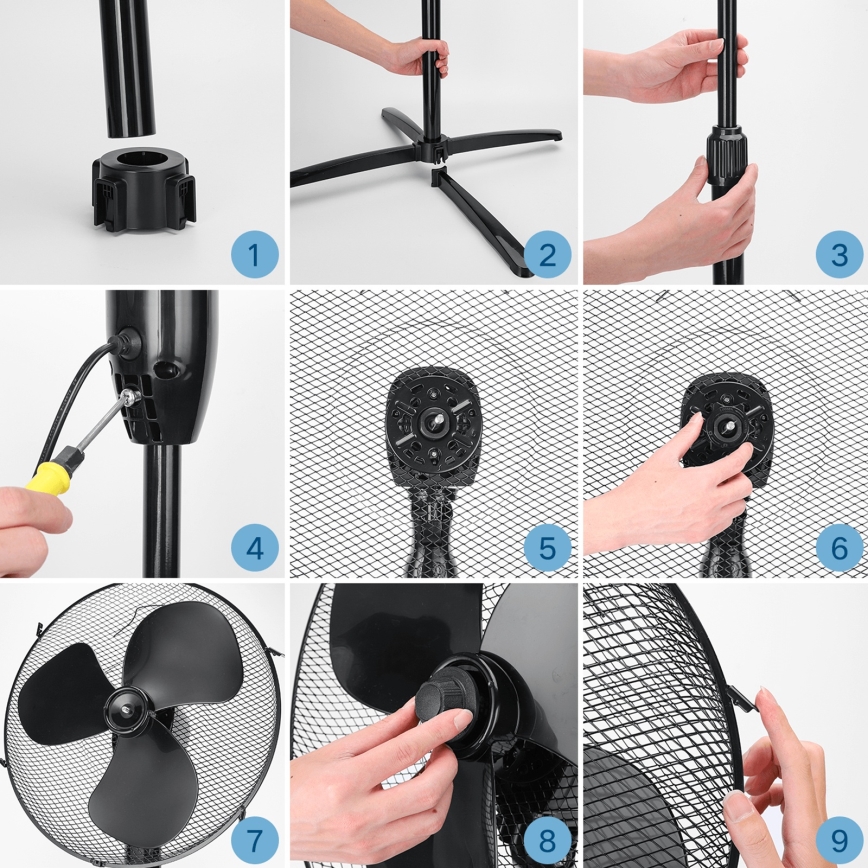 ZEVENTI - Stojanový ventilátor 40 W/230 V, priemer 40 cm, čierny