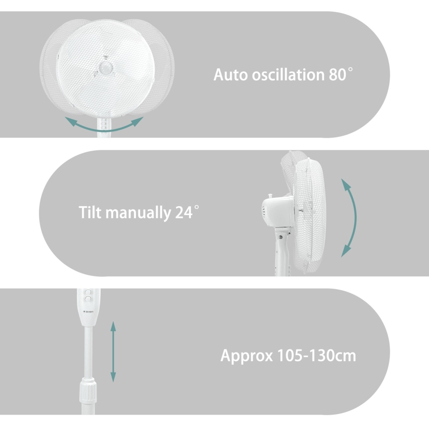 ZEVENTI - Stojanový ventilátor FLOW 45W/230V 120 cm biela