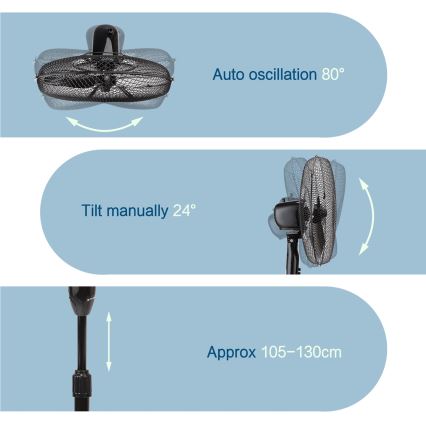 ZEVENTI - Stojanový ventilátor FLOW 40W/230V čierny