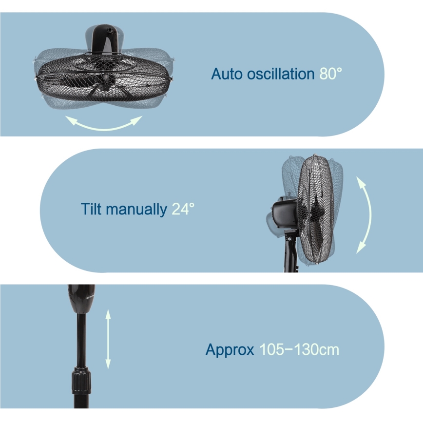ZEVENTI - Stojanový ventilátor FLOW 40W/230V čierny