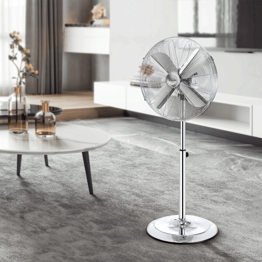 ZEVENTI - Stojanový ventilátor FLOW 50 W/230 V, priemer 45 cm, lesklý chróm
