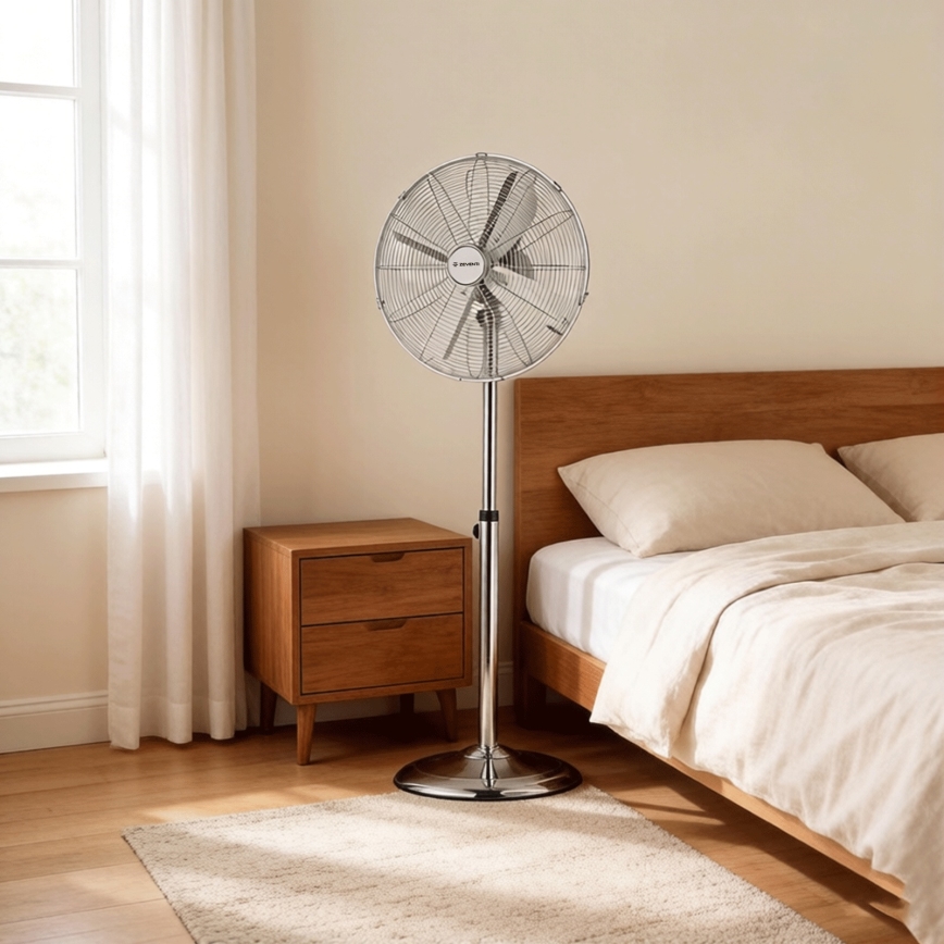 ZEVENTI - Stojanový ventilátor FLOW 50 W/230 V, priemer 45 cm, lesklý chróm
