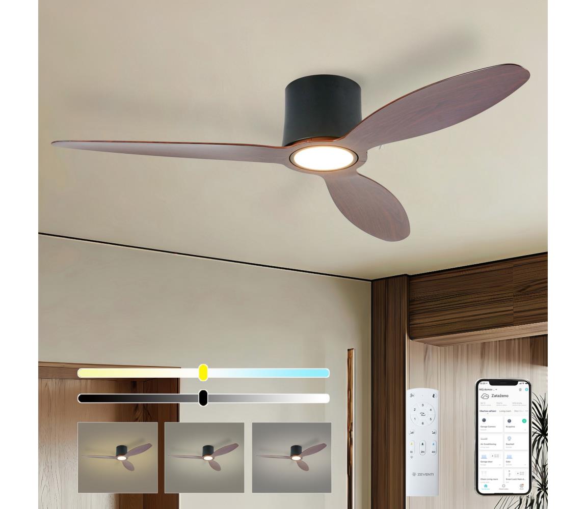 ZE - stropný LED látor VENTORA LED/24W/230V Wi-Fi Tuya čierna/orech + diaľkové ovládanie ZEV034