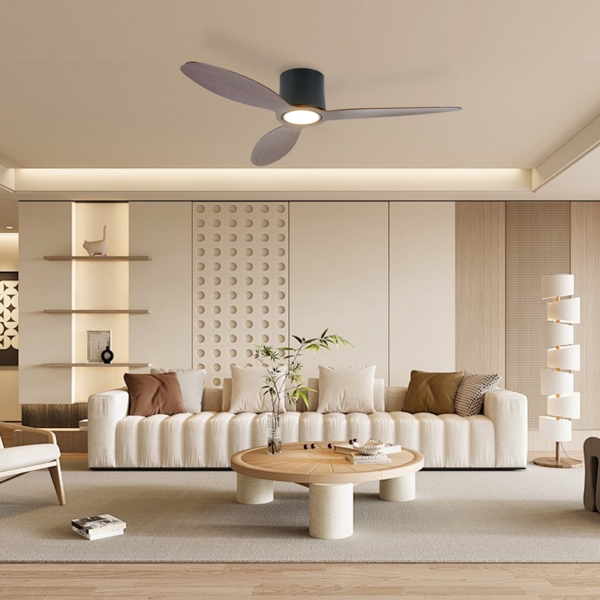 ZEVENTI - LED stmievateľný stropný ventilátor VENTORA LED/24W/230V 3000/4000/6000K Wi-Fi Tuya čierna/orech + diaľkové ovládanie
