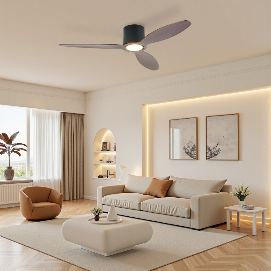 ZEVENTI - LED stmievateľný stropný ventilátor VENTORA LED/24W/230V 3000/4000/6000K Wi-Fi Tuya čierna/orech + diaľkové ovládanie