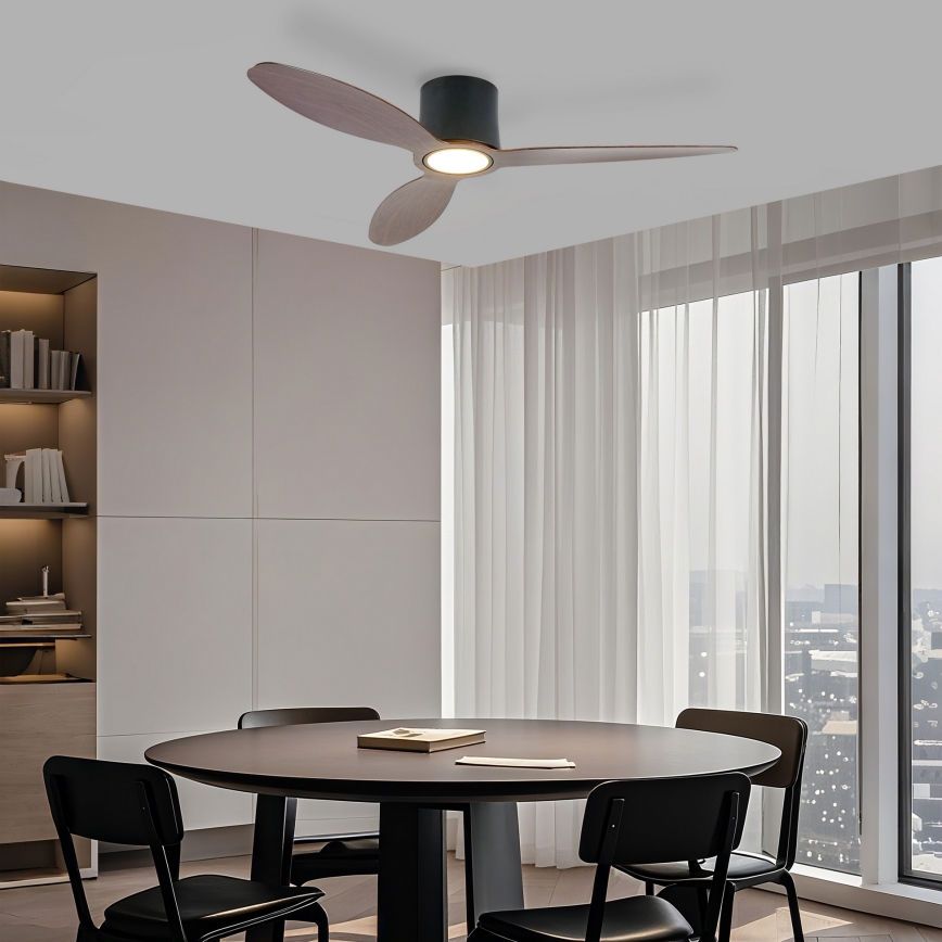 ZEVENTI - LED stmievateľný stropný ventilátor VENTORA LED/24W/230V 3000/4000/6000K Wi-Fi Tuya čierna/orech + diaľkové ovládanie