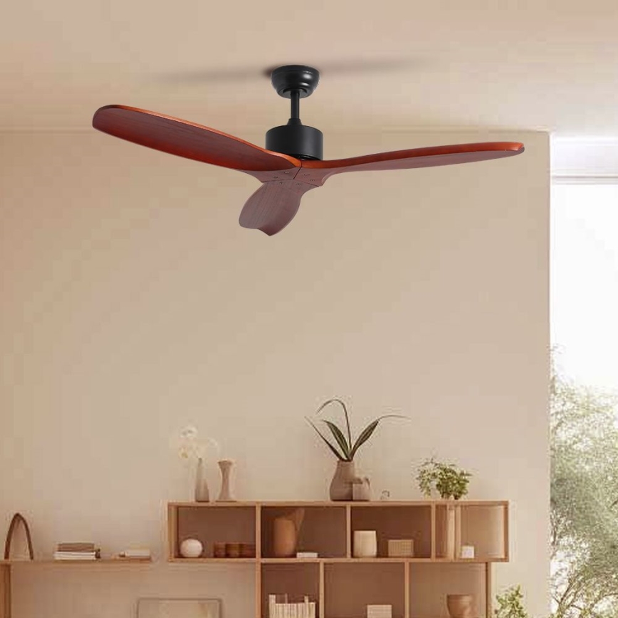 ZEVENTI - Stropný ventilátor CUENCA Wi-Fi Tuya čierna/dub + diaľkové ovládanie
