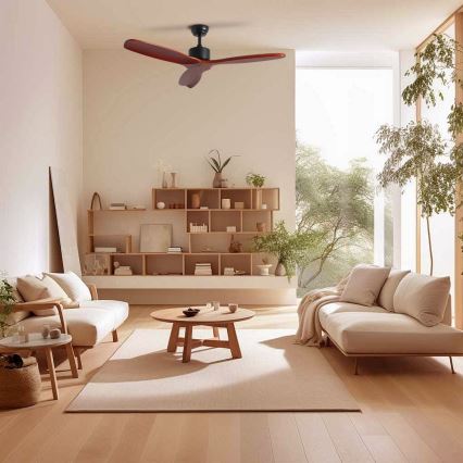 ZEVENTI - Stropný ventilátor CUENCA Wi-Fi Tuya čierna/dub + diaľkové ovládanie