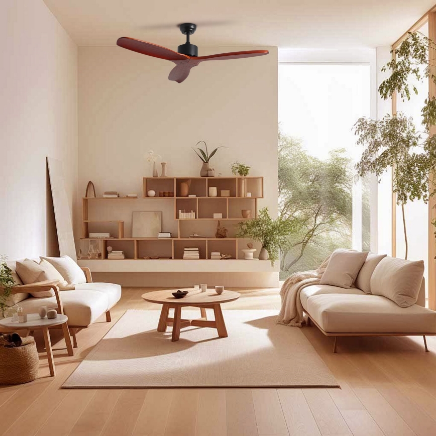 ZEVENTI - Stropný ventilátor CUENCA Wi-Fi Tuya čierna/dub + diaľkové ovládanie