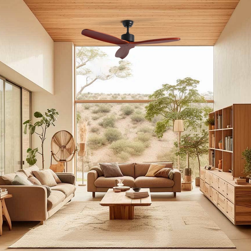 ZEVENTI - Stropný ventilátor CUENCA Wi-Fi Tuya čierna/dub + diaľkové ovládanie