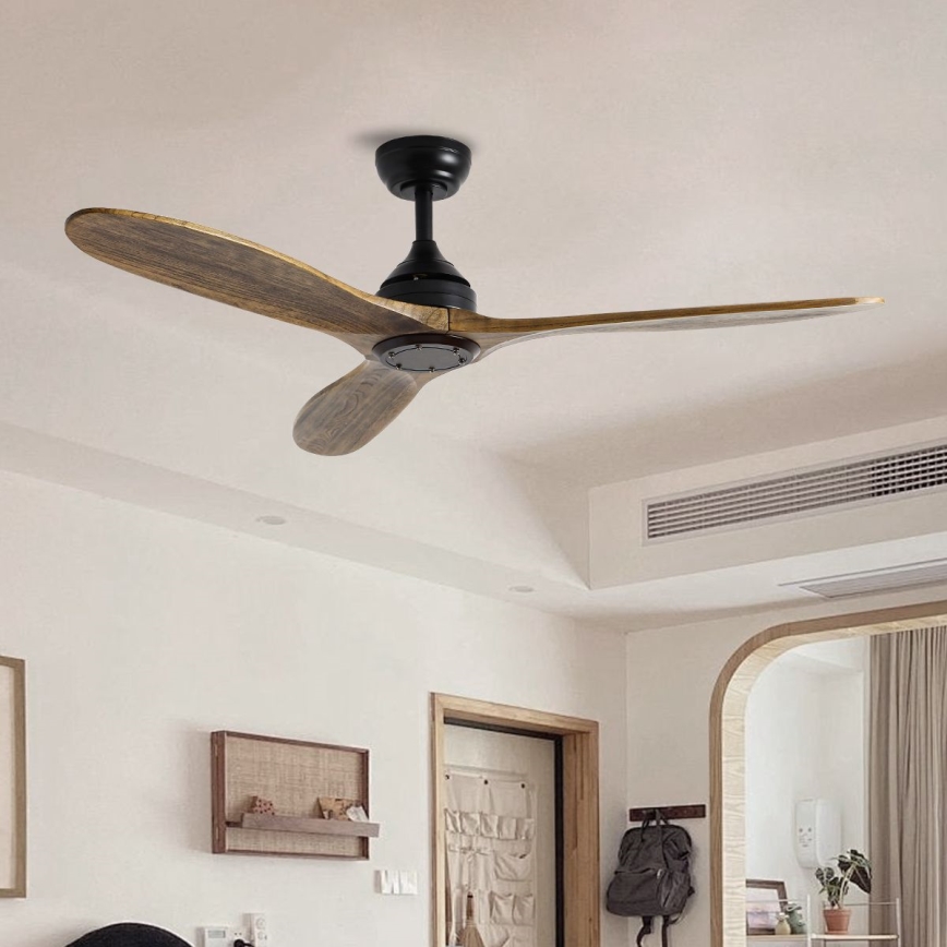 ZEVENTI - Stropný ventilátor LAURIA Wi-Fi Tuya čierna/dub + diaľkové ovládanie