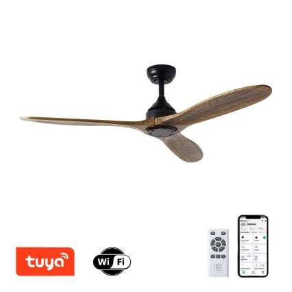 ZEVENTI - Stropný ventilátor LAURIA Wi-Fi Tuya čierna/dub + diaľkové ovládanie