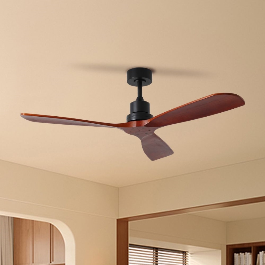 ZEVENTI - Stropný ventilátor LIONI Wi-Fi Tuya čierna/dub + diaľkové ovládanie