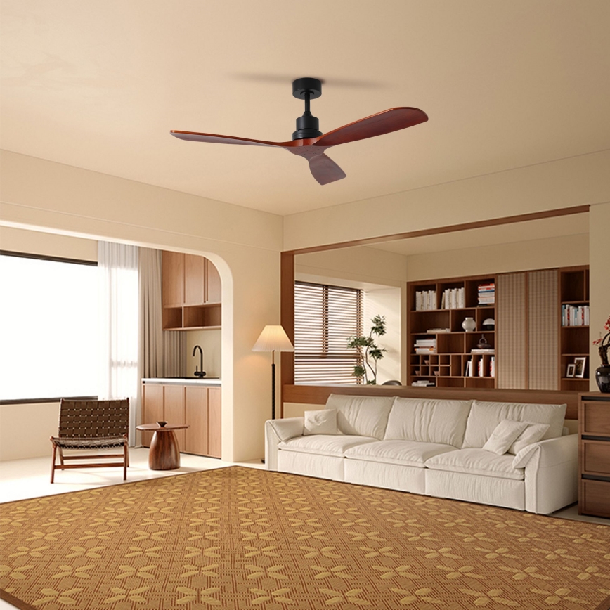 ZEVENTI - Stropný ventilátor LIONI Wi-Fi Tuya čierna/dub + diaľkové ovládanie
