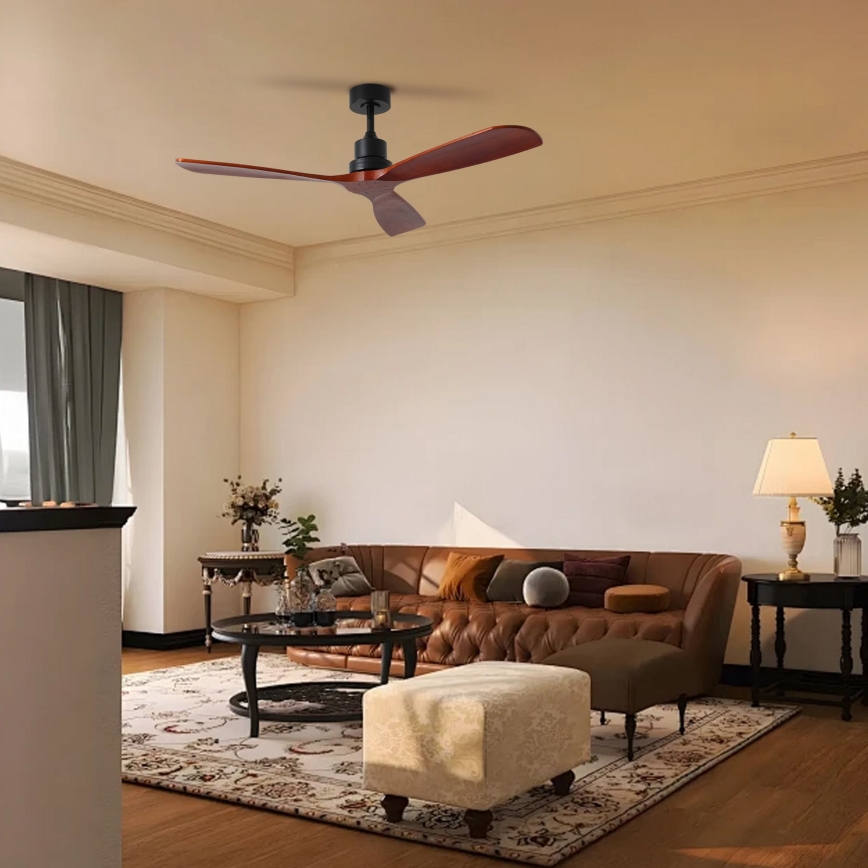 ZEVENTI - Stropný ventilátor LIONI Wi-Fi Tuya čierna/dub + diaľkové ovládanie