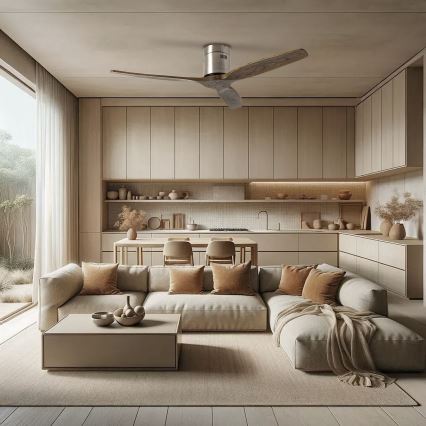 ZEVENTI - Stropný ventilátor SPELLO Wi-Fi Tuya matný chróm/dub + diaľkové ovládanie