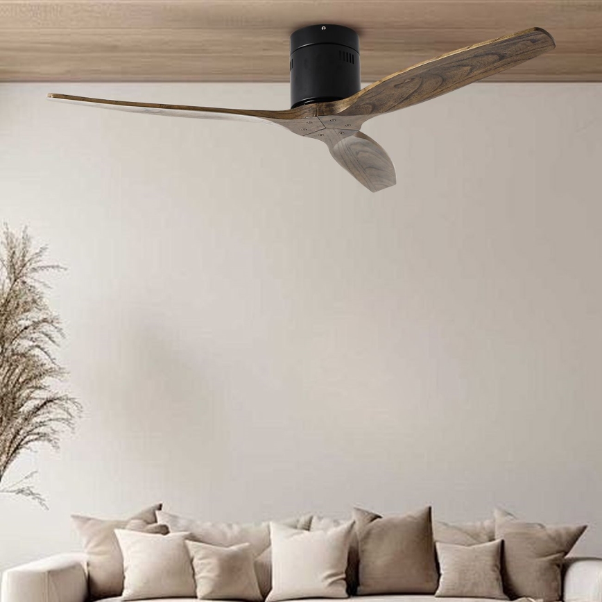 ZEVENTI - Stropný ventilátor SPELLO Wi-Fi Tuya čierna/dub + diaľkové ovládanie