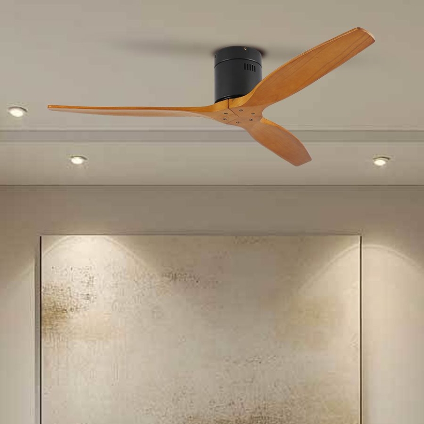 ZEVENTI - Stropný ventilátor SPELLO Wi-Fi Tuya čierna/dub + diaľkové ovládanie