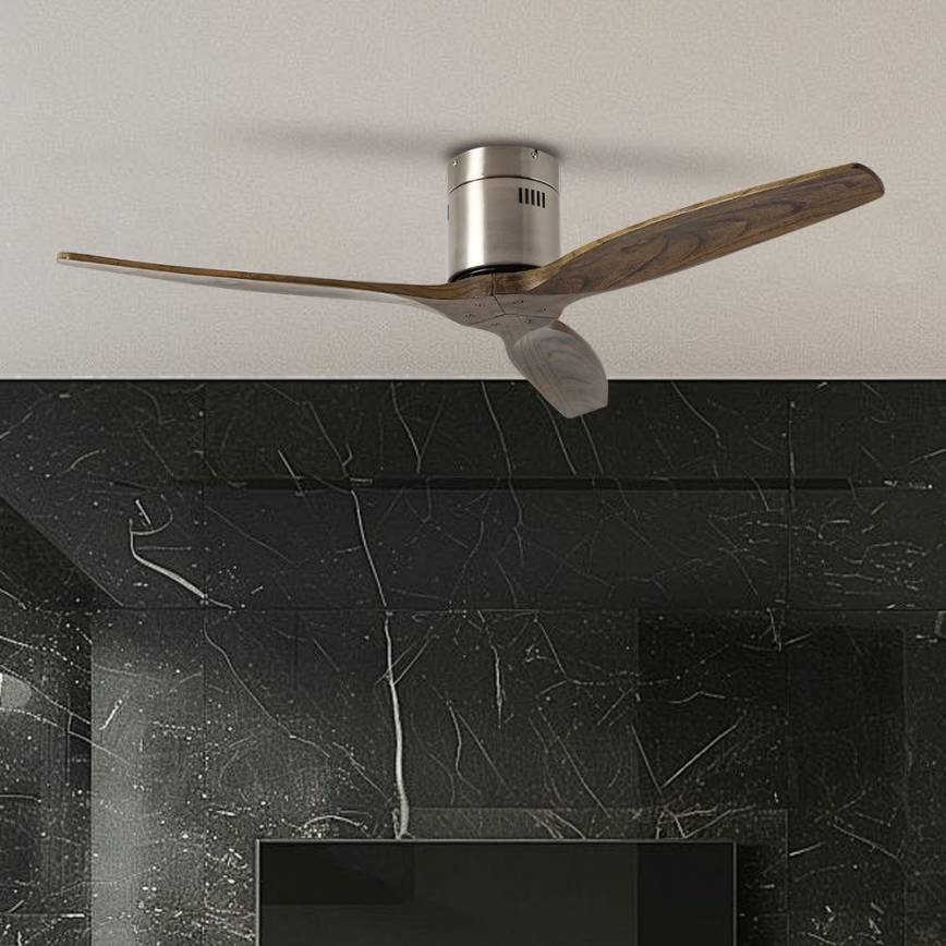 ZEVENTI - Stropný ventilátor SPELLO Wi-Fi Tuya matný chróm/dub + diaľkové ovládanie