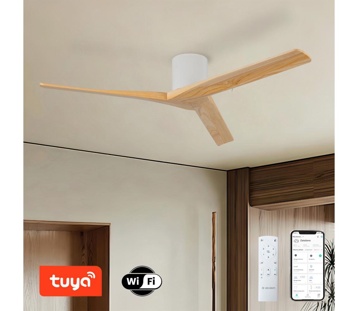 ZE - Stropný látor VELLON Wi-Fi Tuya biela/paulownia + diaľkové ovládanie ZEV031