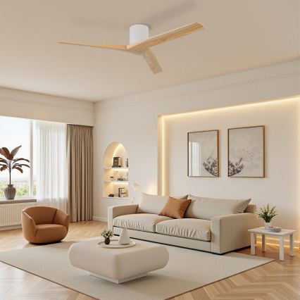 ZEVENTI - Stropný ventilátor VELLON Wi-Fi Tuya biela/paulownia + diaľkové ovládanie
