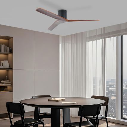 ZEVENTI - Stropný ventilátor VELLON Wi-Fi Tuya čierna/orech + diaľkové ovládanie