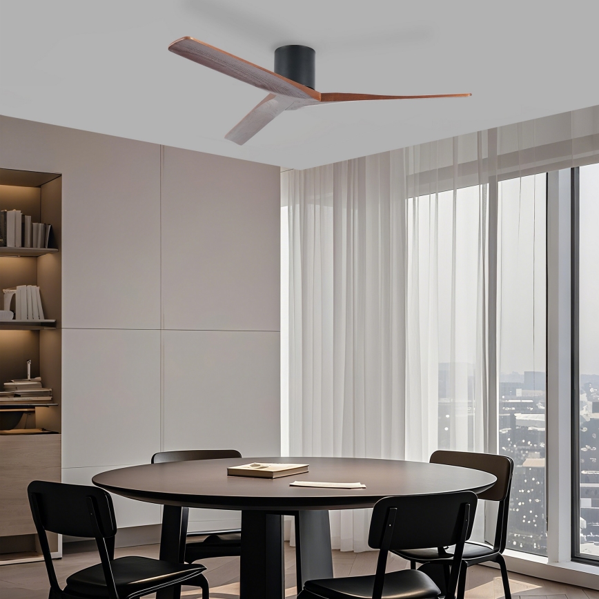 ZEVENTI - Stropný ventilátor VELLON Wi-Fi Tuya čierna/orech + diaľkové ovládanie