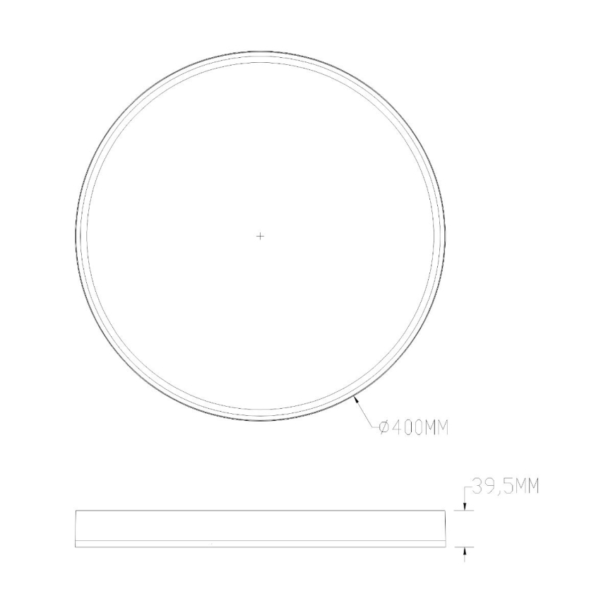 Technický výkres zobrazuje kruhový diel s priemerom 400 mm a priľahlý obdĺžnikový diel s výškou 39,5 mm.