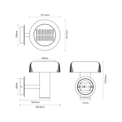 Zuma Line - LED Solárna nástenná lampa LED/2,5W/2000 mAh IP44 čierna