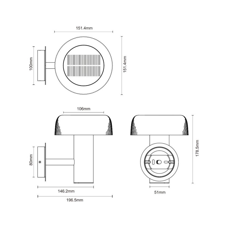 Zuma Line - LED Solárna nástenná lampa LED/2,5W/2000 mAh IP44 čierna