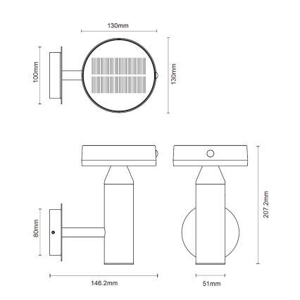 Zuma Line - LED Solárna nástenná lampa so senzorom pohybu a súmraku LED/4,5W/2000 mAh IP44 čierna