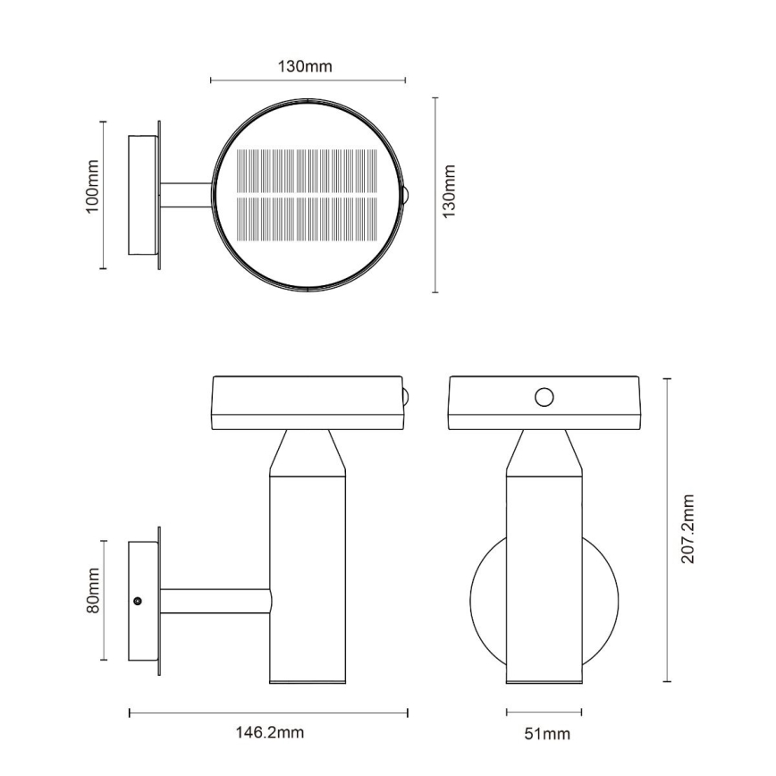 Zuma Line - LED Solárna nástenná lampa so senzorom pohybu a súmraku LED/4,5W/2000 mAh IP44 čierna